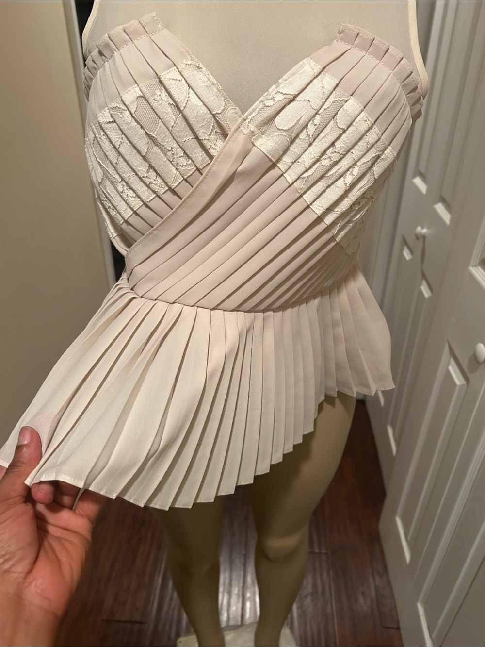 Pins & Needles Ivory Pleated Lace-Accent top
